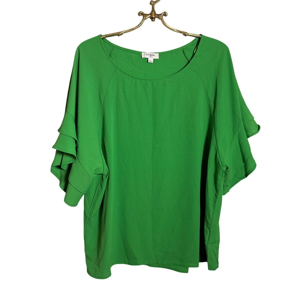 Umgee USA Green Ruffle Tiered Sleeve Scoop Neck Blouse Top C0887 Womens Large
